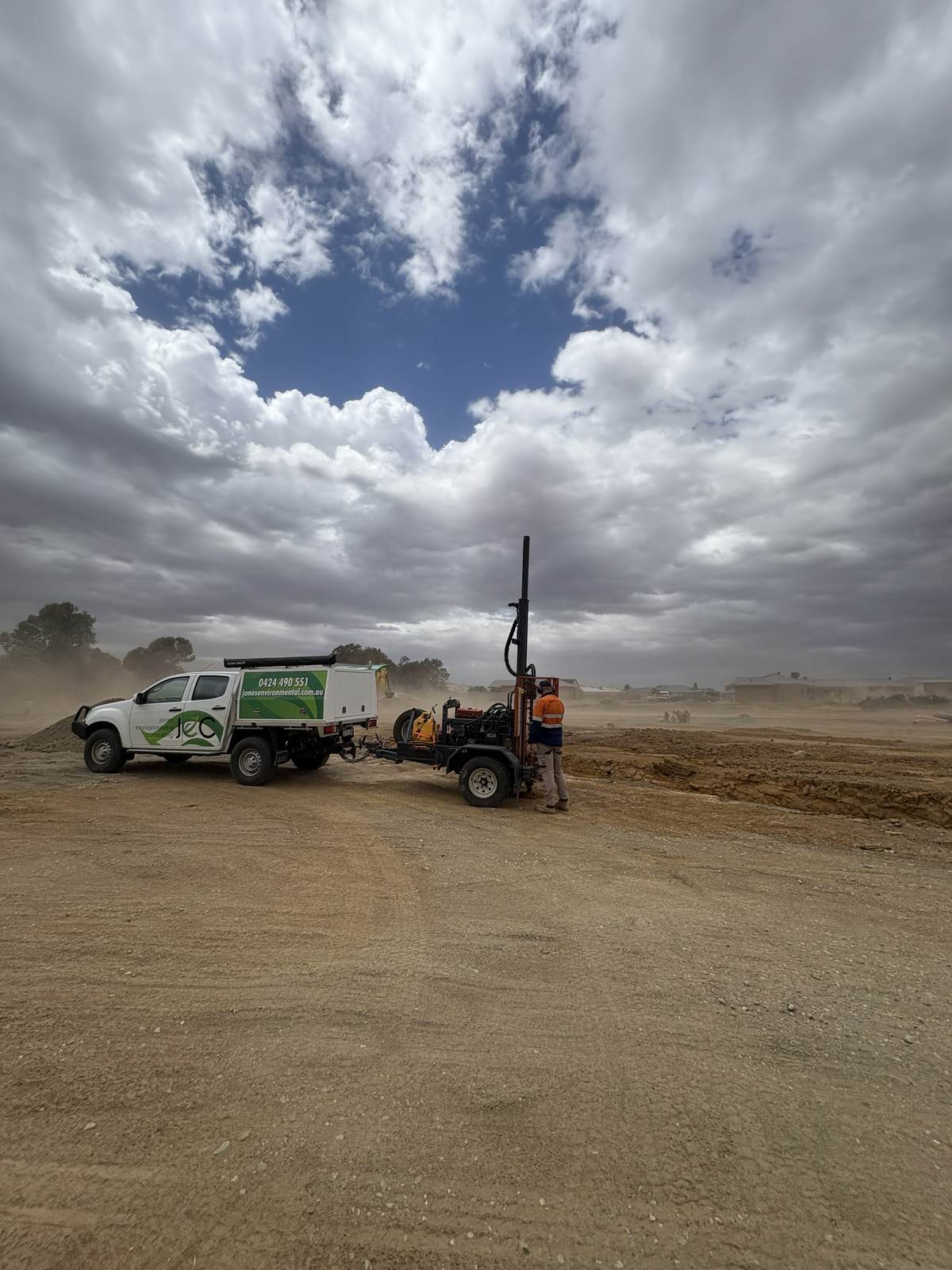 Soil investigation drilling rig at work on a rural block in north east Victoria