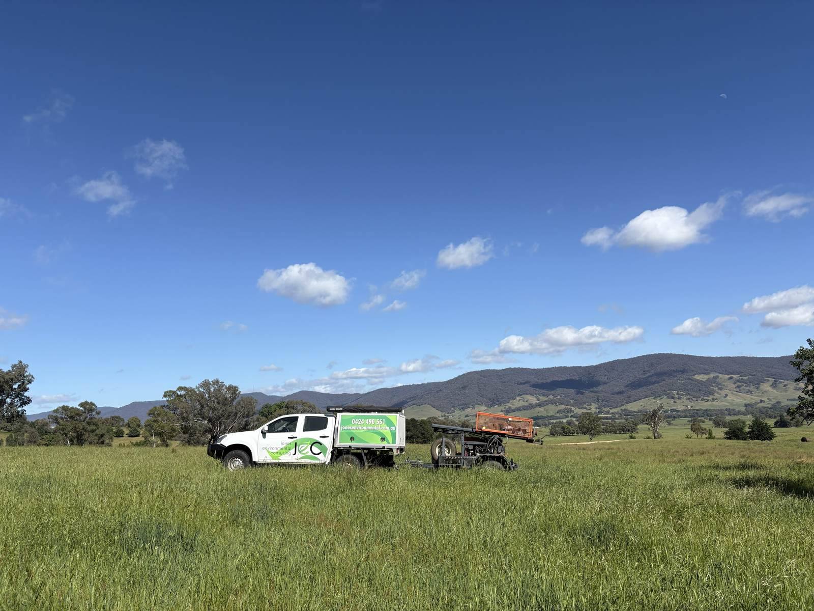 Field vehicle and drilling rig on a rural site used for soil sampling and waste classification in regional NSW